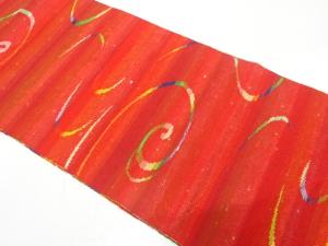 手織り紬　流水模様織り出し　名古屋帯